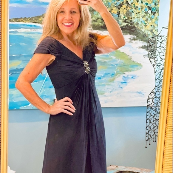 👗Tadashi Shoji, Gorgeous Luxury Cocktail Dress, Navy Blue, Empress Waist, 4P - Picture 1 of 15